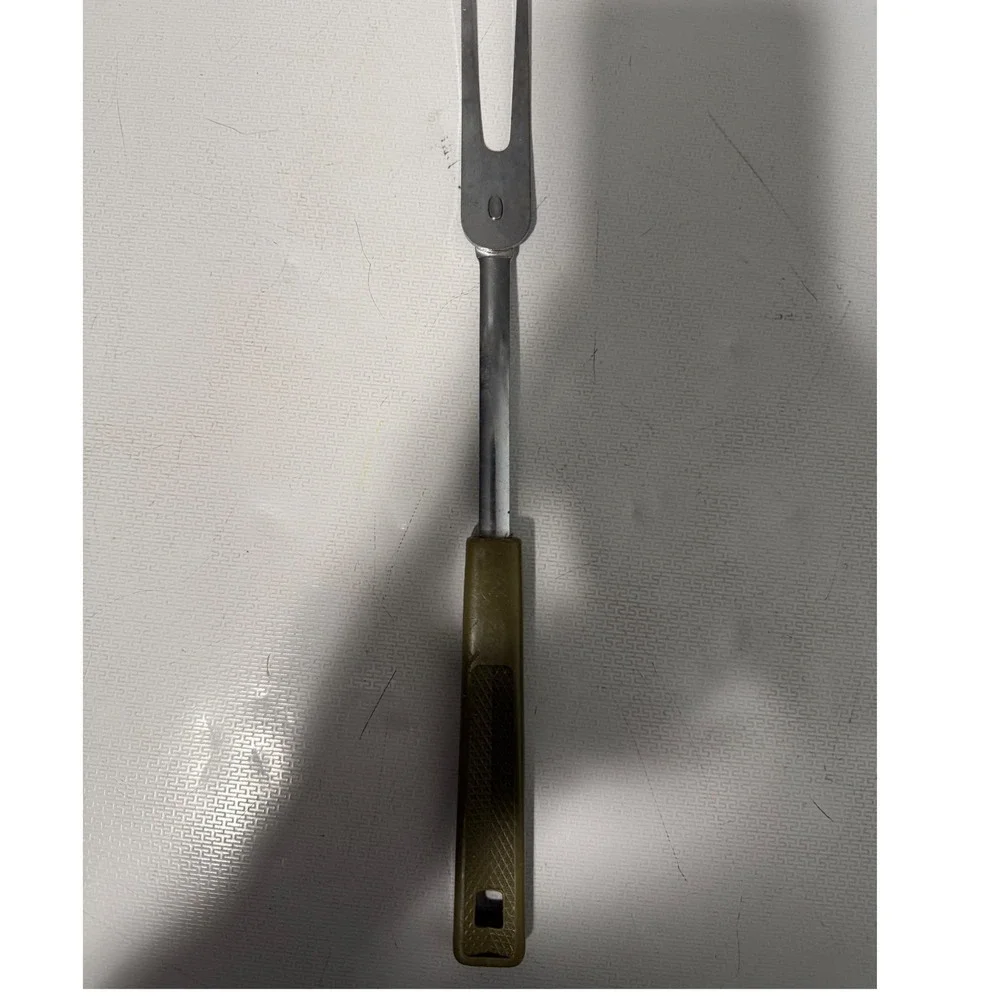 Vintage‎ Kitchen Utensil Carving Fork, Stainless Steel Olive Green Handle